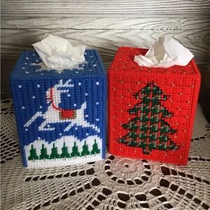 Vintage Christmas Needlepoint Tissue Box Covers -
